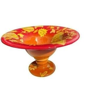 Gates Ware Vintage Hand Painted 13.5" Ceramic Pedestal Fruit Bowl Autumn Floral